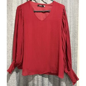 Aifer Top Womens M Cranberry Red Pleated Balloon Sleeves Dainty Flowy Lined EUC